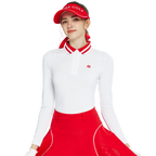 Knitted jacquard collar long-sleeved top (white and red)