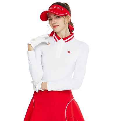 BLKTEE針織緹花領長袖衣(白紅)