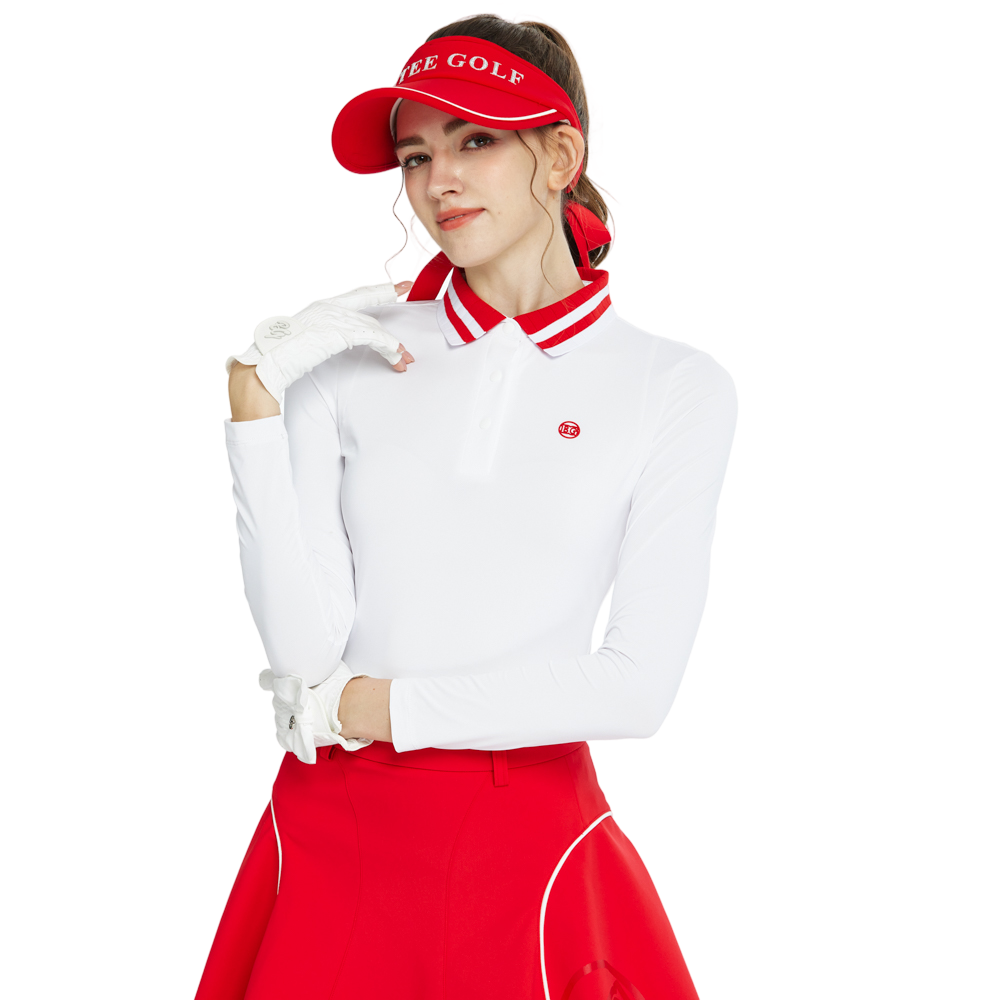 Knitted jacquard collar long-sleeved top (white and red)