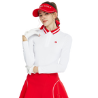 Knitted jacquard collar long-sleeved top (white and red)