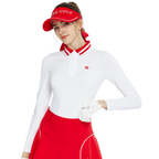 Knitted jacquard collar long-sleeved top (white and red)