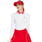 Knitted jacquard collar long-sleeved top (white and red)