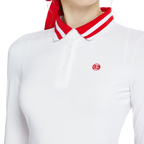 BLKTEE針織緹花領長袖衣(白紅)