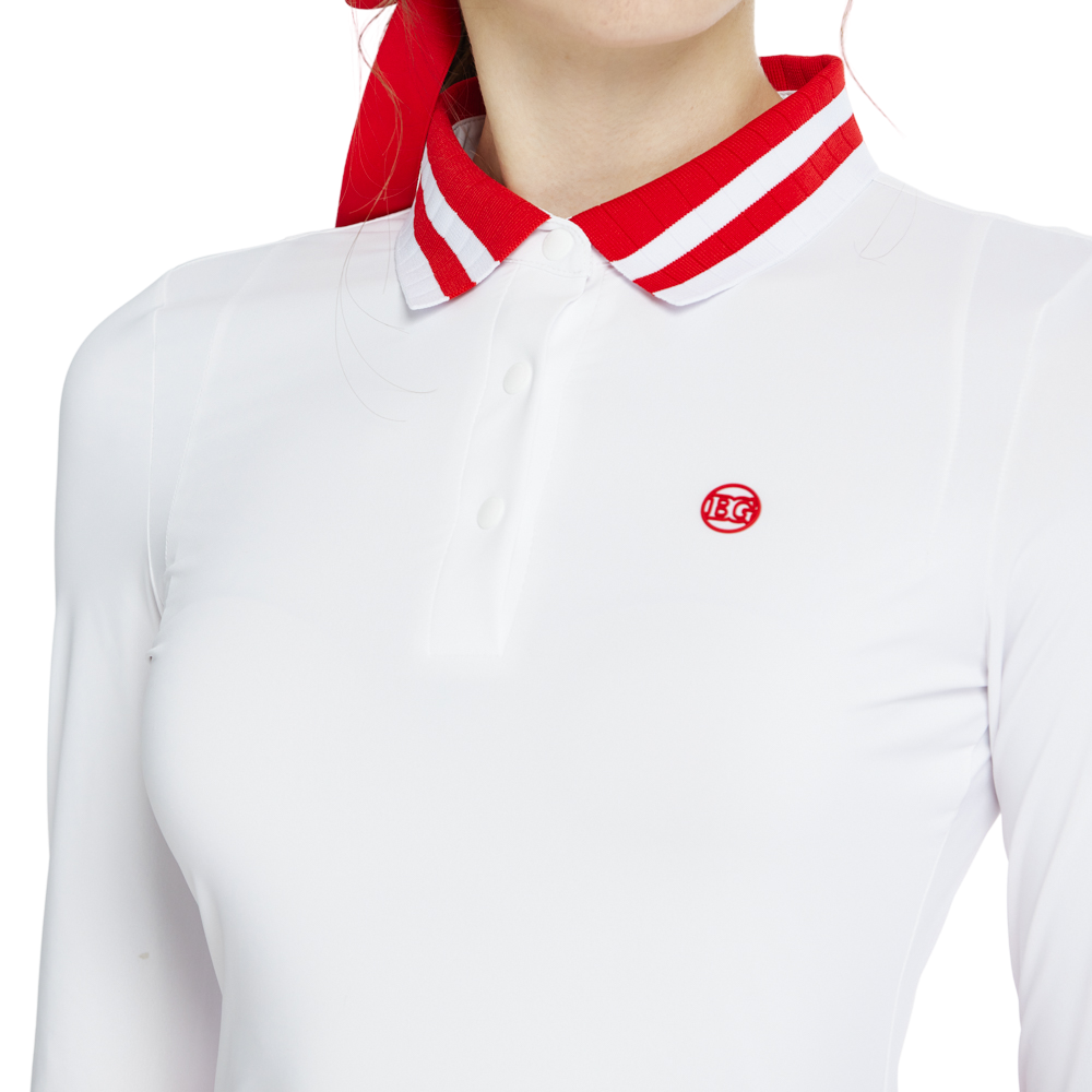 Knitted jacquard collar long-sleeved top (white and red)