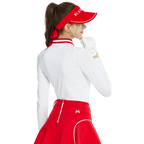 Knitted jacquard collar long-sleeved top (white and red)