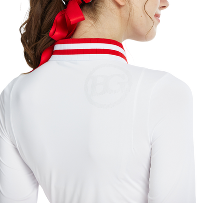 BLKTEE針織緹花領長袖衣(白紅)