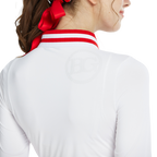 Knitted jacquard collar long-sleeved top (white and red)