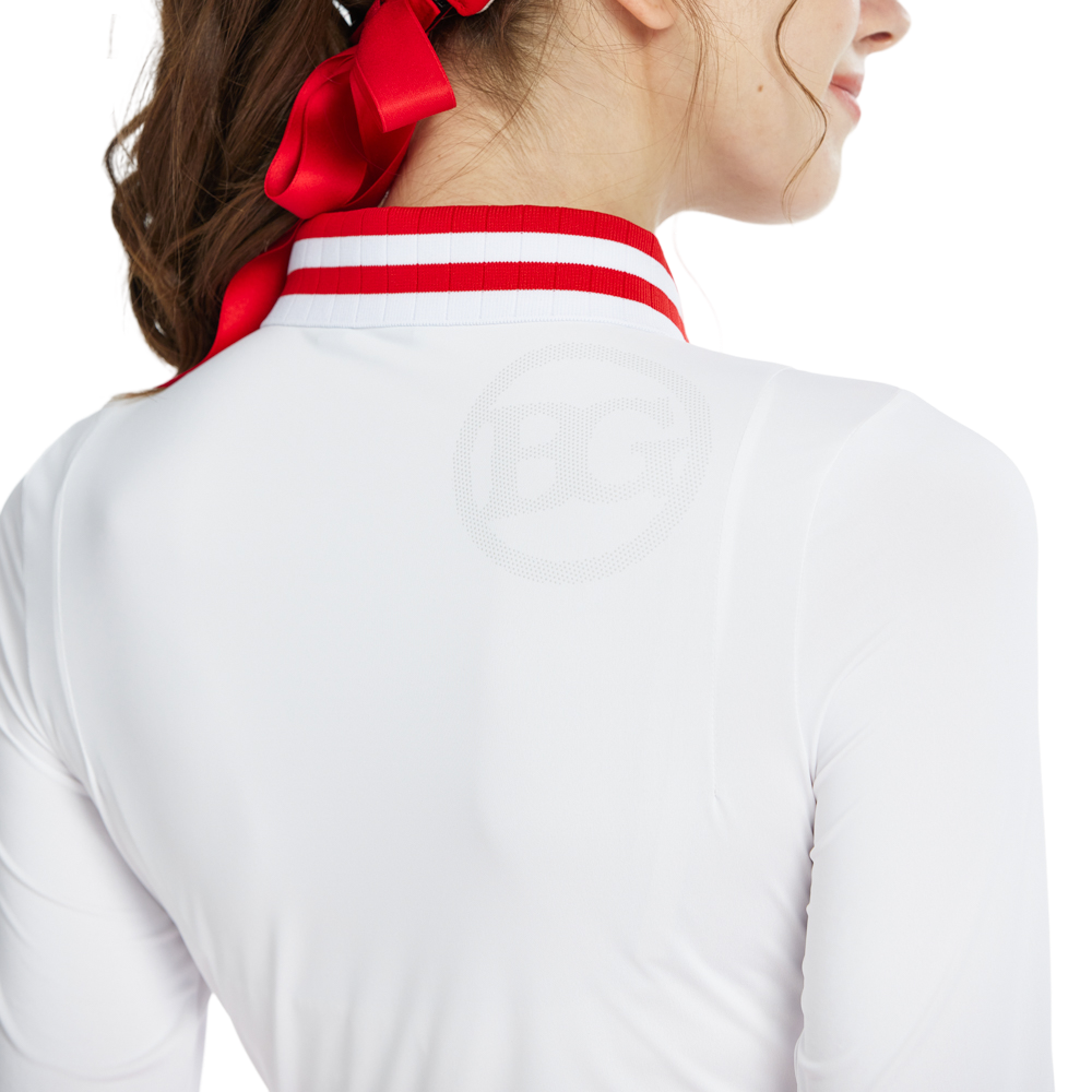 Knitted jacquard collar long-sleeved top (white and red)