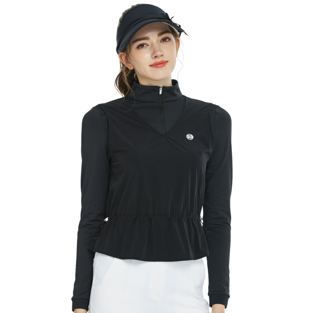 BLKTEE兩件式背心長袖衣(黑)