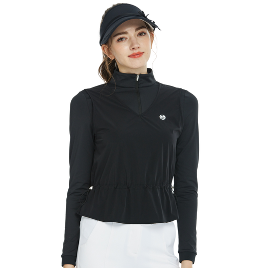 BLKTEE兩件式背心長袖衣(黑)