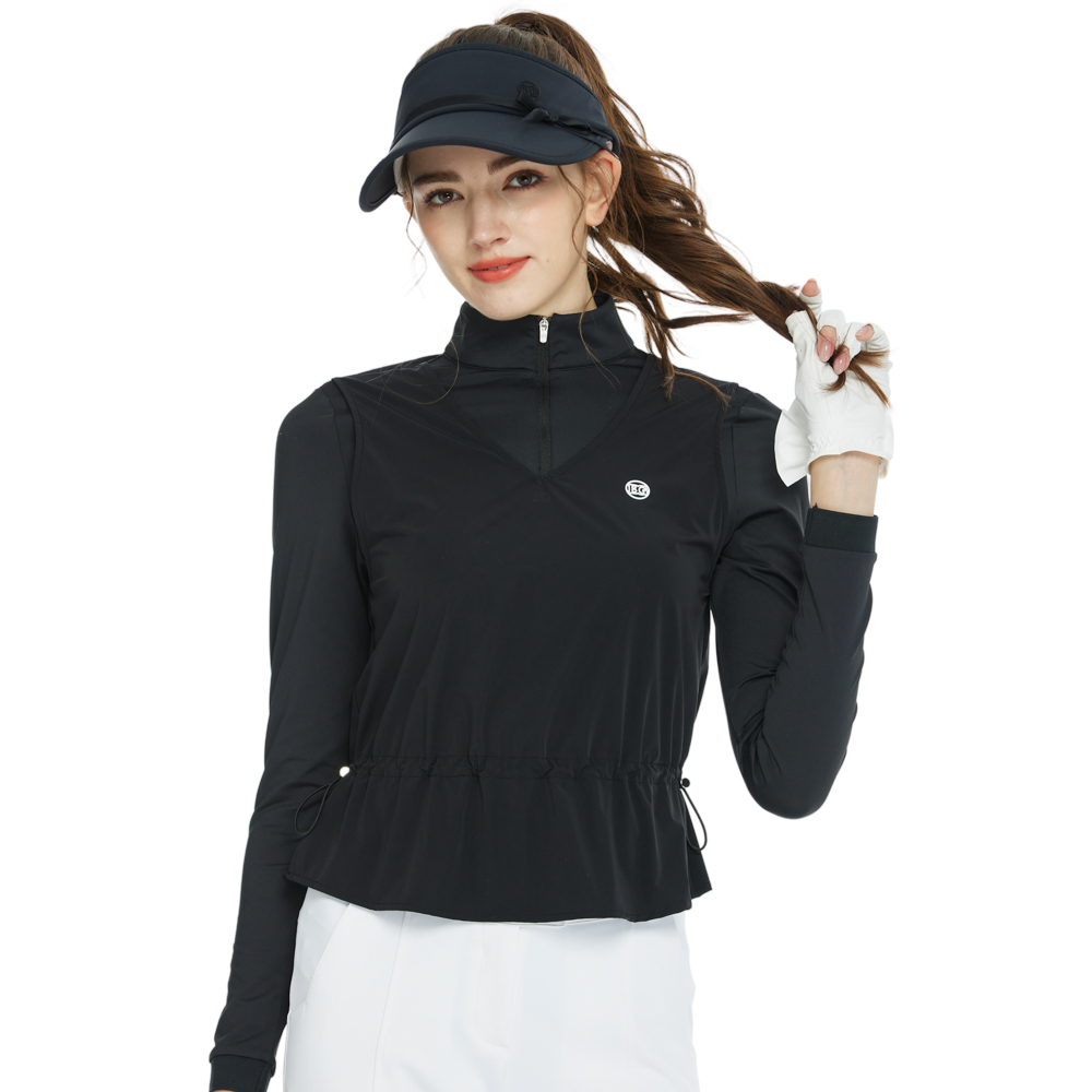 BLKTEE兩件式背心長袖衣(黑)