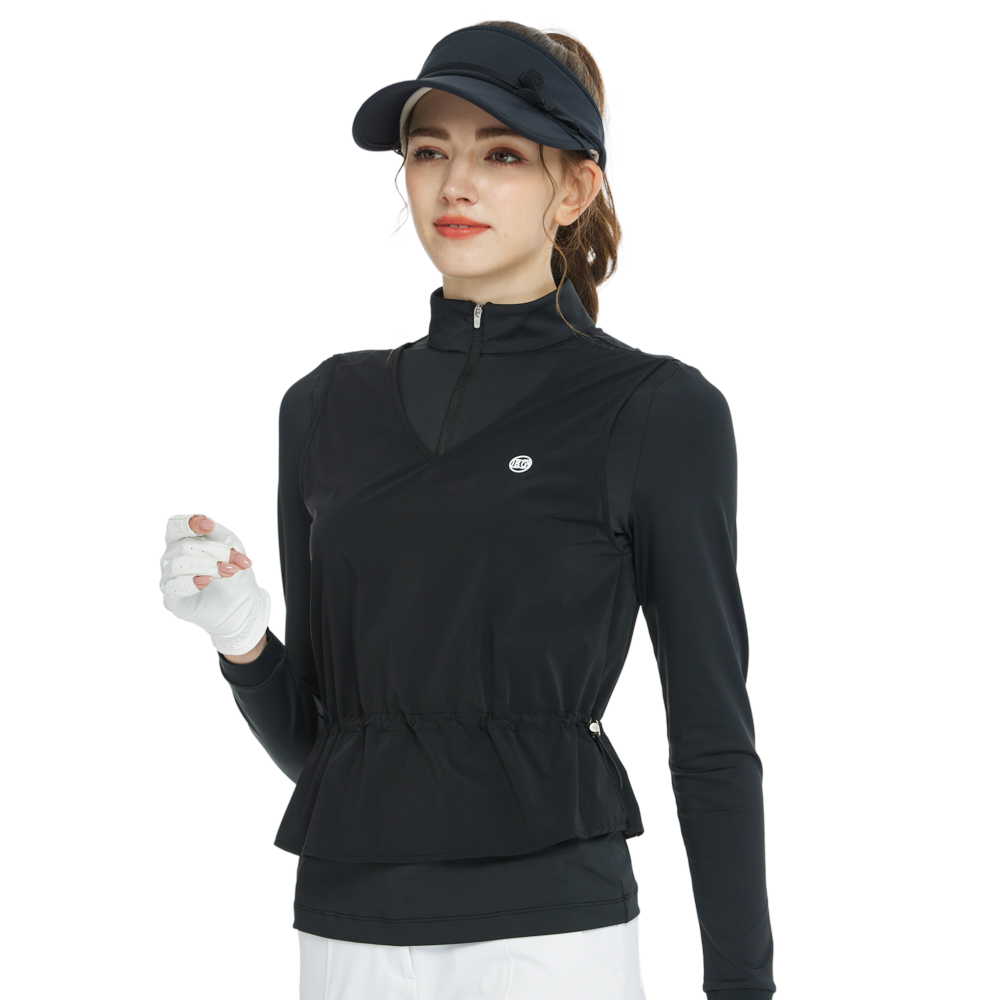 BLKTEE兩件式背心長袖衣(黑)