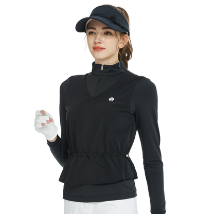 BLKTEE兩件式背心長袖衣(黑)