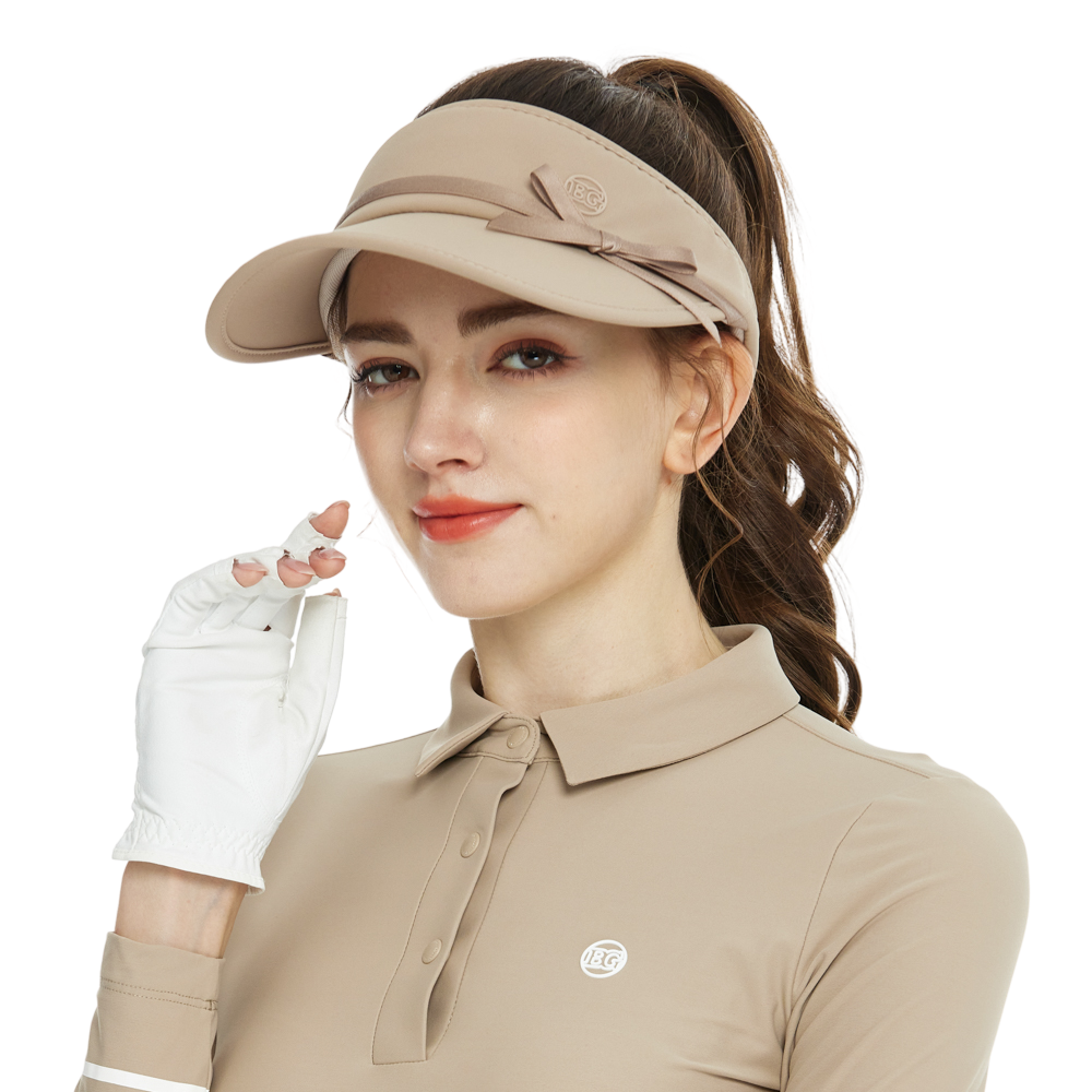 女緞帶中空帽(卡其)