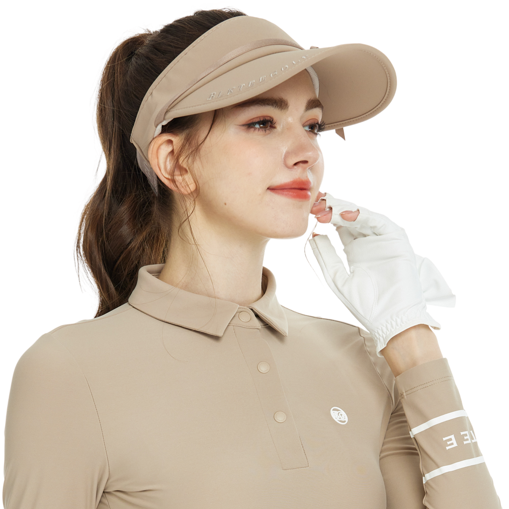 女緞帶中空帽(卡其)