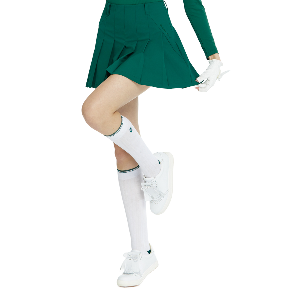 BLKTEE女針織緹花長筒襪(白綠)