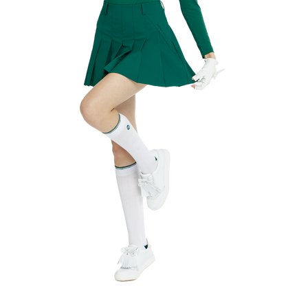 BLKTEE女針織緹花長筒襪(白綠)