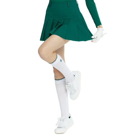 BLKTEE女針織緹花長筒襪(白綠)