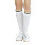 BLKTEE女針織緹花長筒襪(白綠)