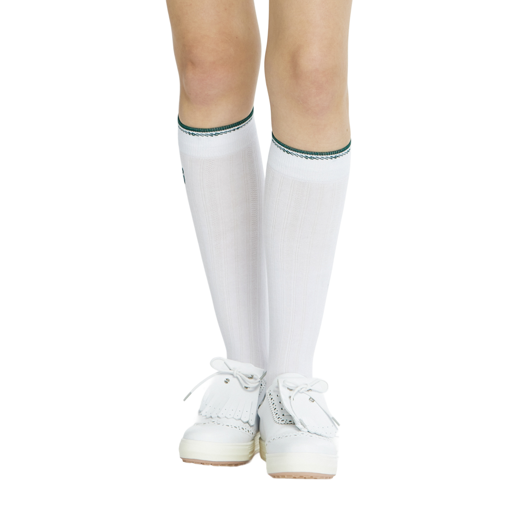 BLKTEE女針織緹花長筒襪(白綠)