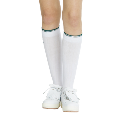 BLKTEE女針織緹花長筒襪(白綠)