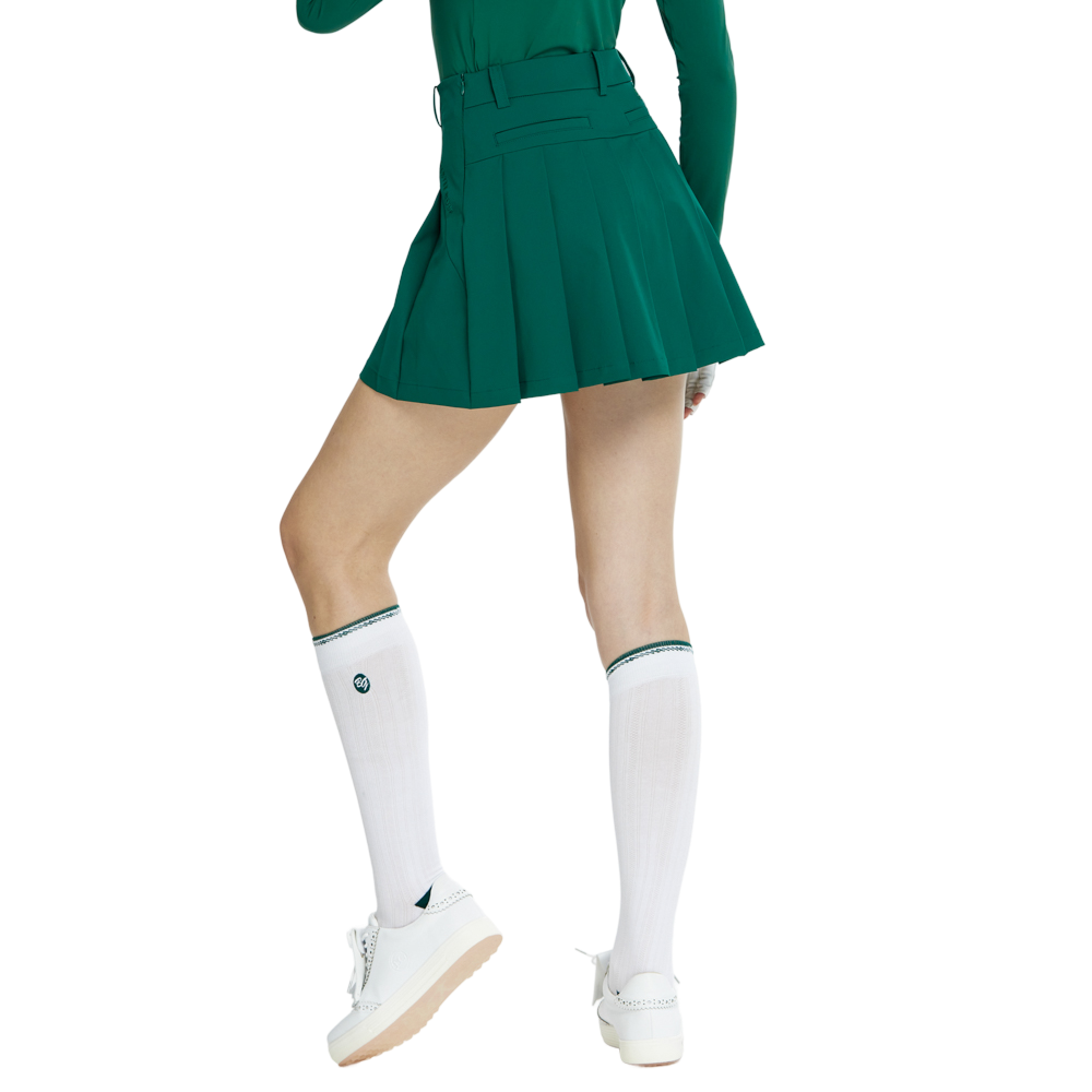 BLKTEE女針織緹花長筒襪(白綠)