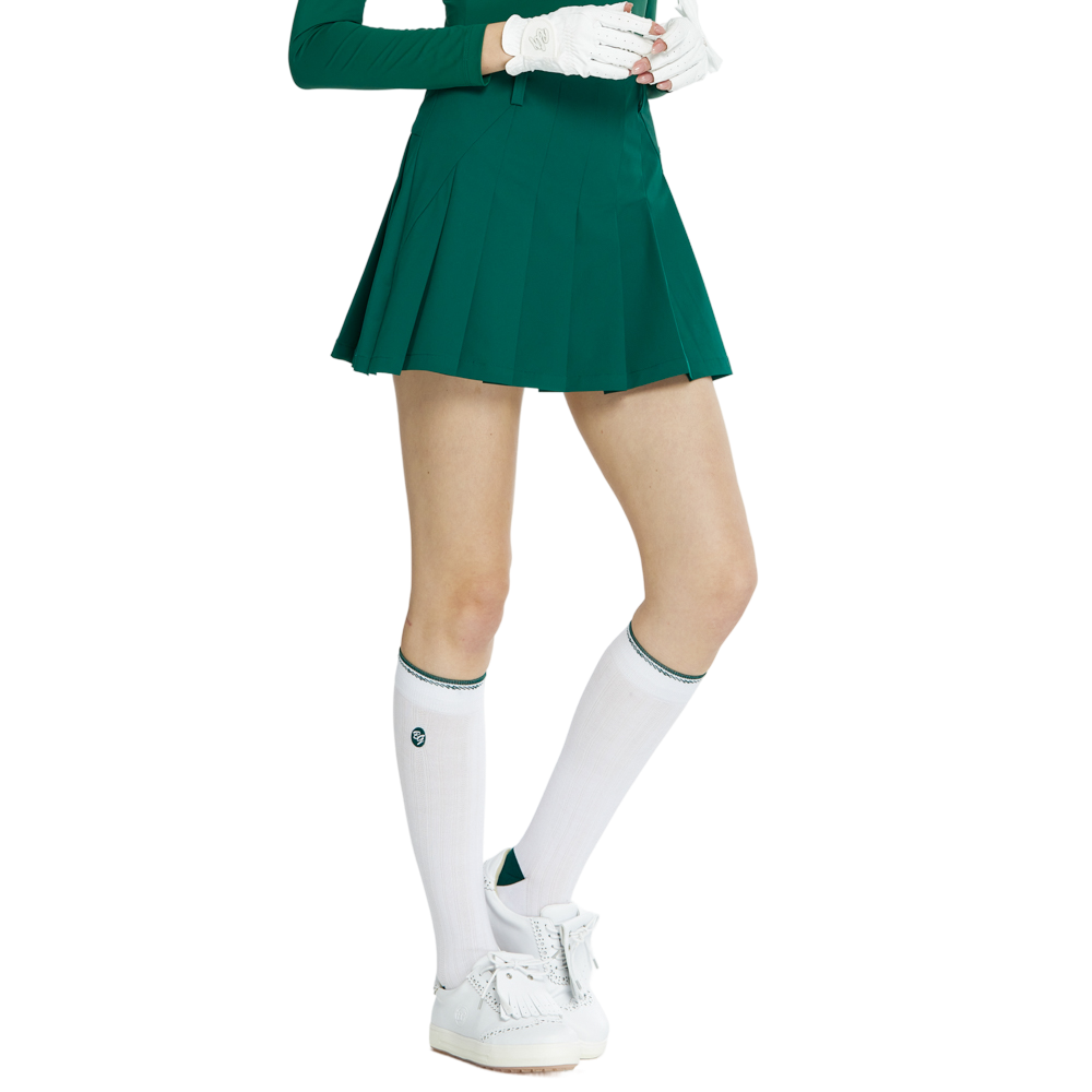 BLKTEE女針織緹花長筒襪(白綠)