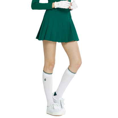 BLKTEE女針織緹花長筒襪(白綠)