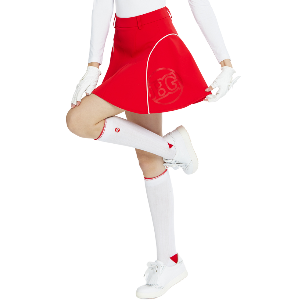 BLKTEE女針織緹花長筒襪(白紅)