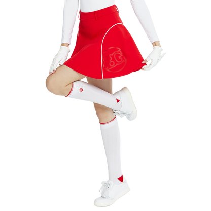 BLKTEE女針織緹花長筒襪(白紅)