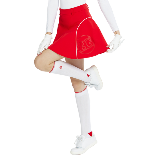 BLKTEE女針織緹花長筒襪(白紅)