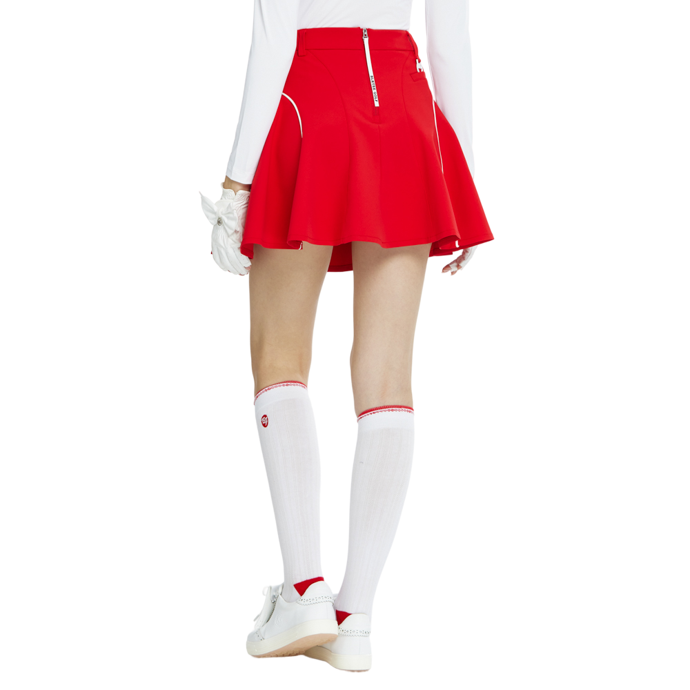 BLKTEE女針織緹花長筒襪(白紅)