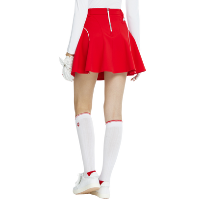 BLKTEE女針織緹花長筒襪(白紅)