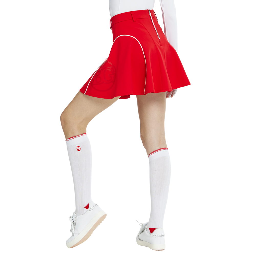 Stoking jacquard rajutan wanita setinggi lutut (putih dan merah)