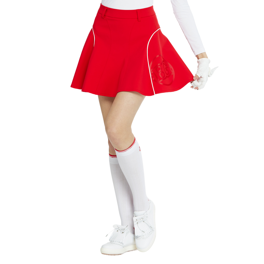 BLKTEE女針織緹花長筒襪(白紅)