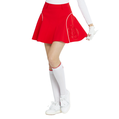 BLKTEE女針織緹花長筒襪(白紅)