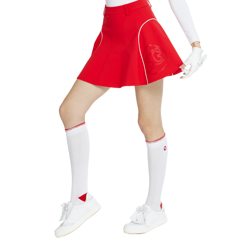 BLKTEE女針織緹花長筒襪(白紅)