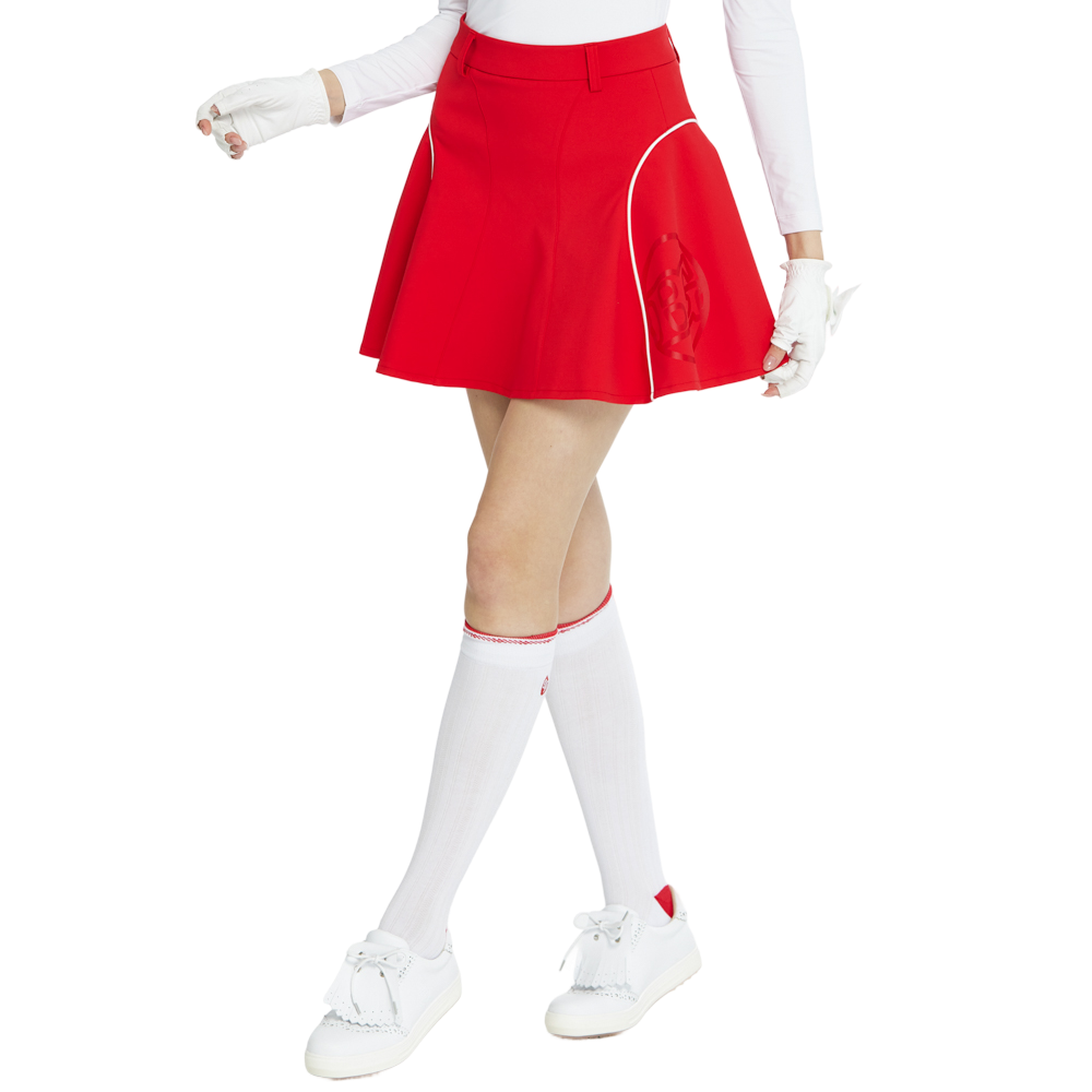 BLKTEE女針織緹花長筒襪(白紅)