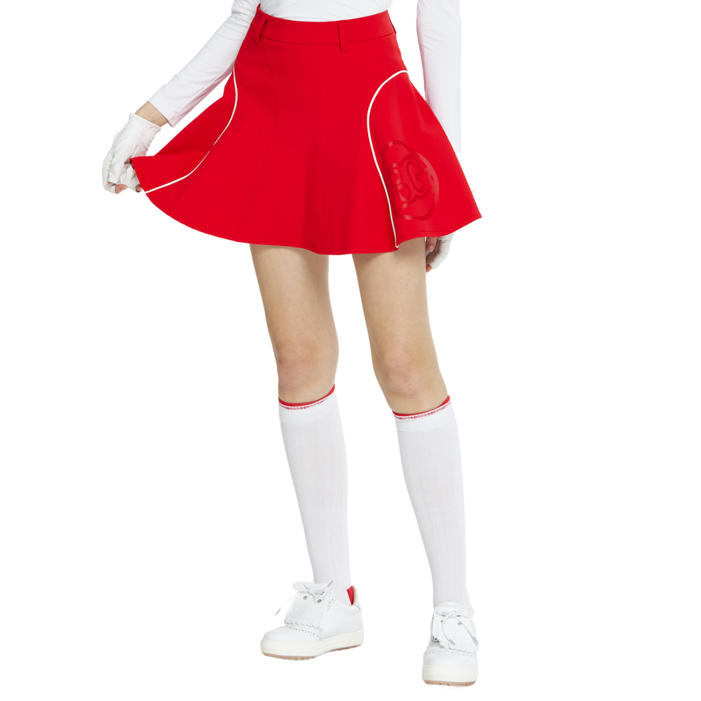 BLKTEE女針織緹花長筒襪(白紅)