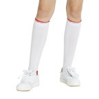 Stoking jacquard rajutan wanita setinggi lutut (putih dan merah)