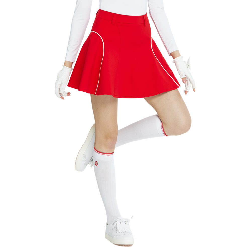 BLKTEE女針織緹花長筒襪(白紅)