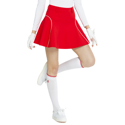 BLKTEE女針織緹花長筒襪(白紅)