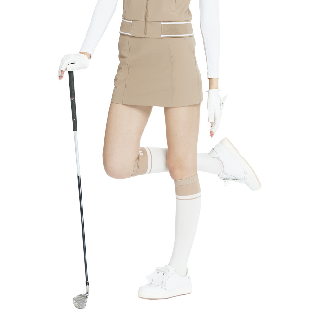 BLKTEE女學院風撞色小腿襪(白卡其)