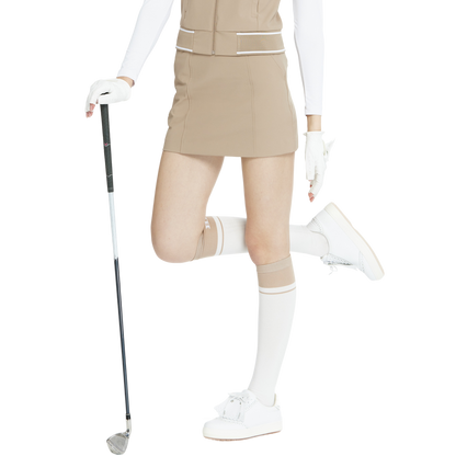 BLKTEE女學院風撞色小腿襪(白卡其)