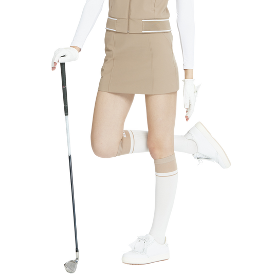 BLKTEE女學院風撞色小腿襪(白卡其)