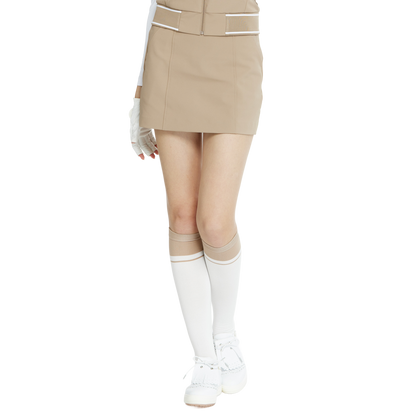 BLKTEE女學院風撞色小腿襪(白卡其)