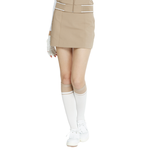 BLKTEE女學院風撞色小腿襪(白卡其)