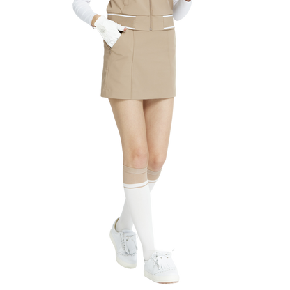 BLKTEE女學院風撞色小腿襪(白卡其)