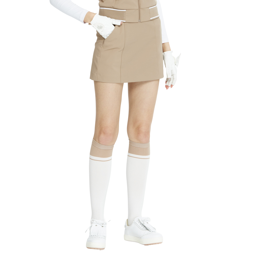 BLKTEE女學院風撞色小腿襪(白卡其)