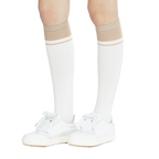 BLKTEE女學院風撞色小腿襪(白卡其)